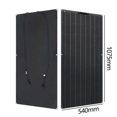RadiantGrid Pro 3000W Monocrystalline Solar Panel with high efficiency, featuring dimensions and connectors.