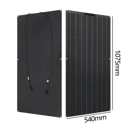 RadiantGrid Pro 3000W Monocrystalline Solar Panel with high efficiency, featuring dimensions and connectors.
