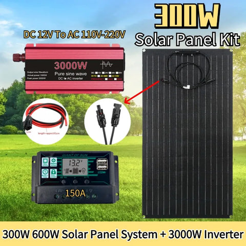 RadiantGrid Pro 3000W Complete Solar Kit - Pure Sine Wave Inverter with 300W Panel and Smart Controller