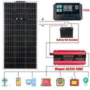 RadiantGrid Pro 300W Solar Kit with 3000W Pure Sine Wave Inverter - Complete 12V/110V/220V Power System