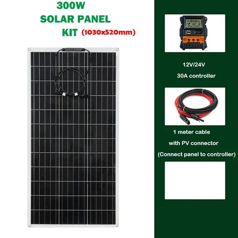 RadiantGrid Pro 300W Solar Kit with 3000W Pure Sine Wave Inverter - Complete 12V/110V/220V Power System